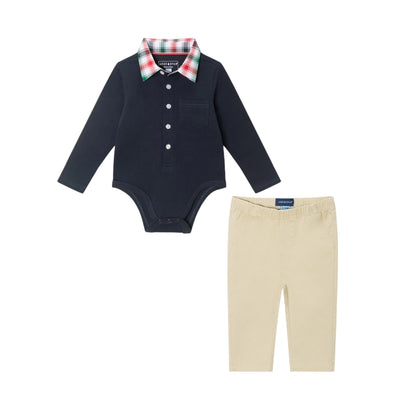 Navy Plaid Polo/Pant Set