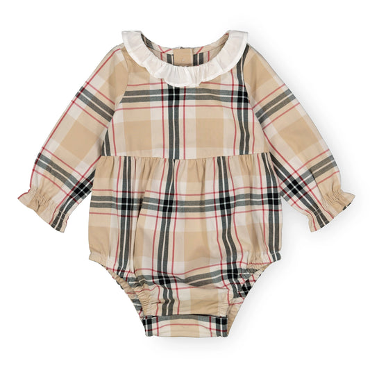 Kaki Plaid Bubble Romper