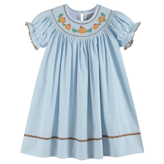 Blue Smocked Pumpkin Dress