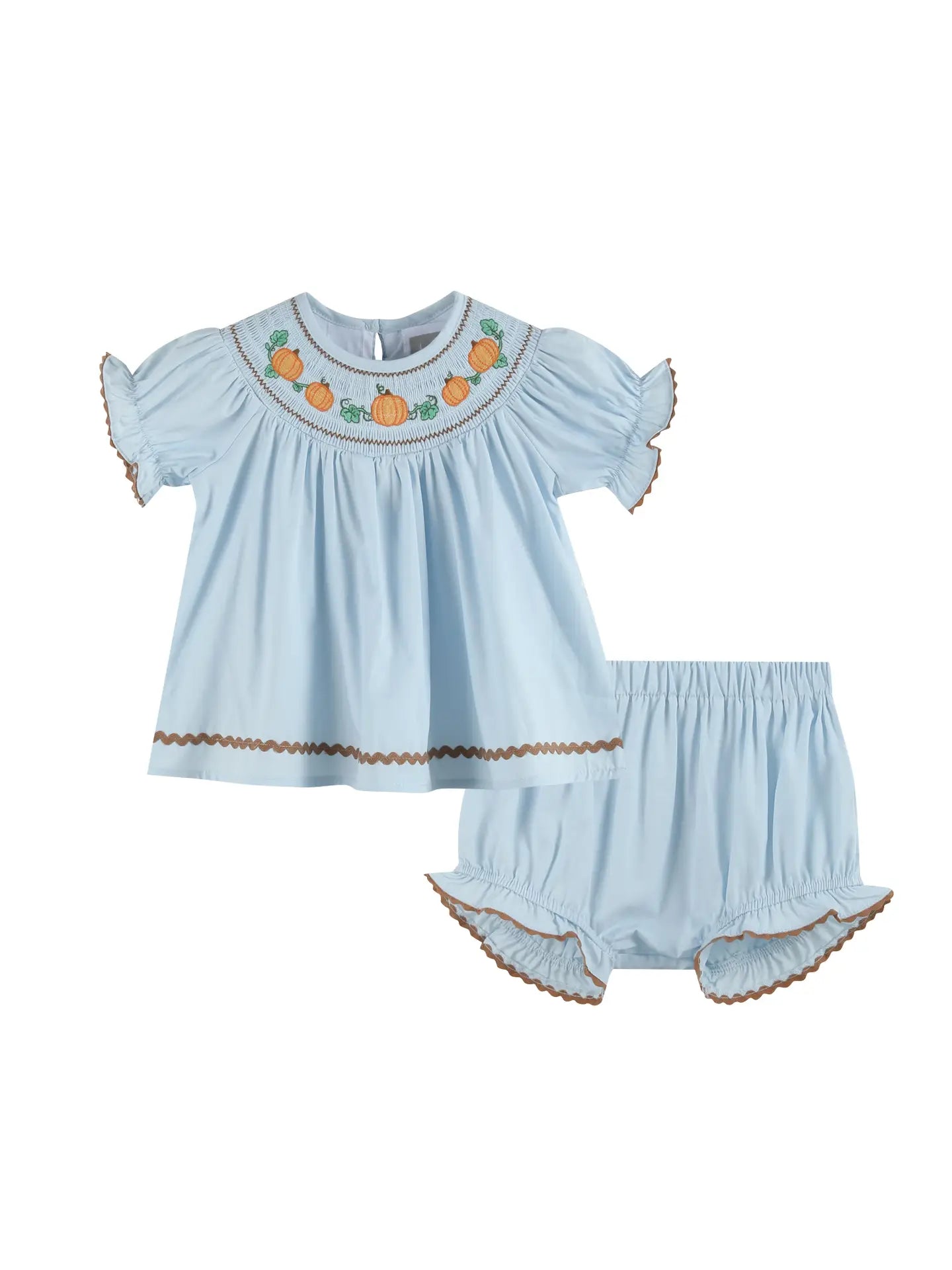 Blue Smocked Pumpkin Dress & Bloomer