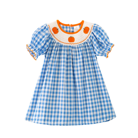 Blue Smocked Pumpkin Dress