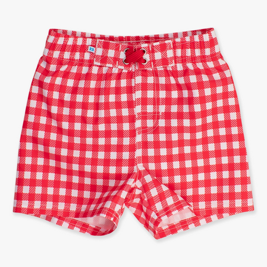 Red Gingham Swim Trunks