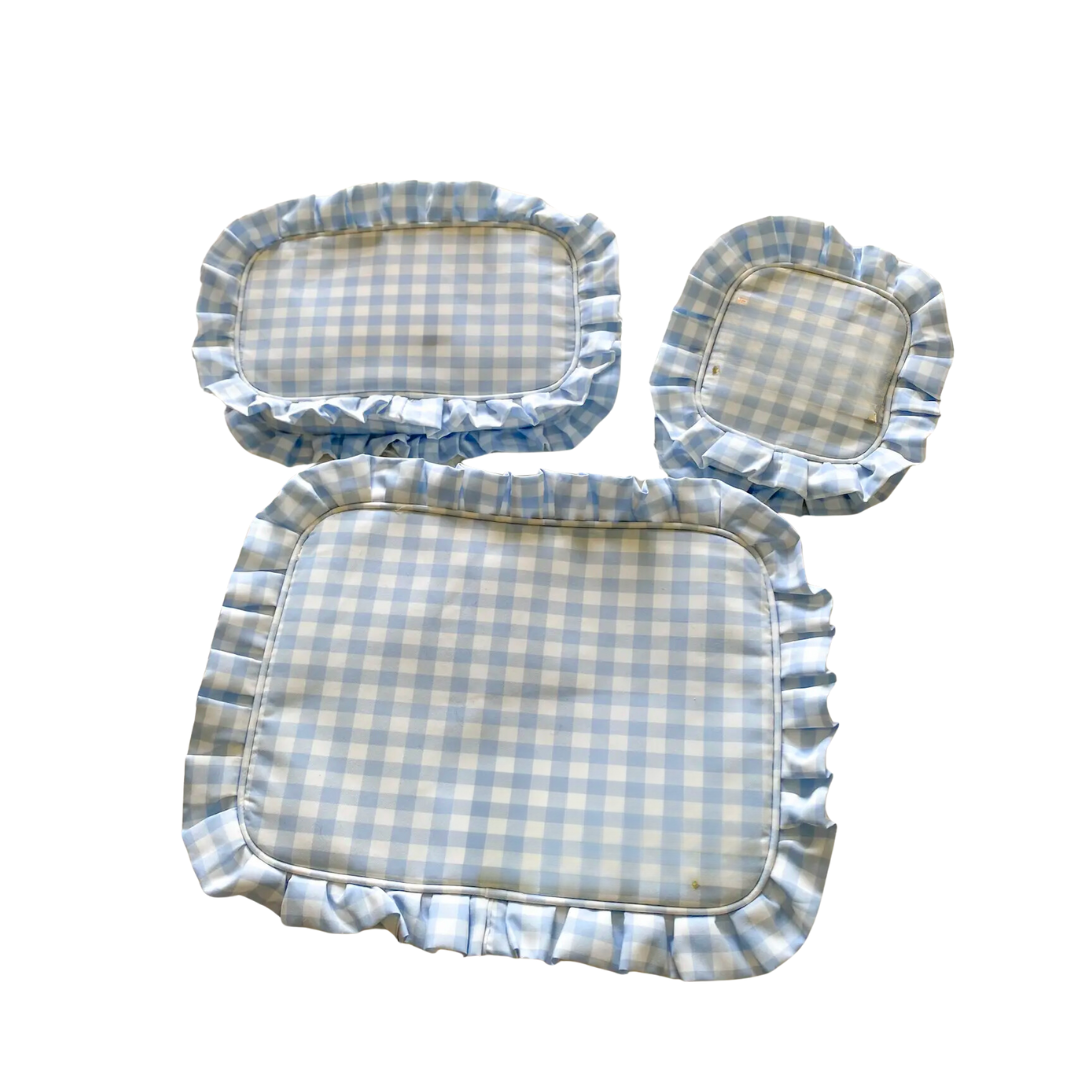 Blue Gingham Ruffle Pouch