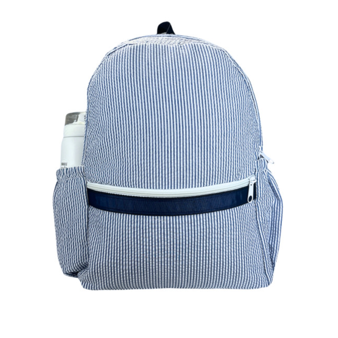 Navy Seersucker Medium Backpack