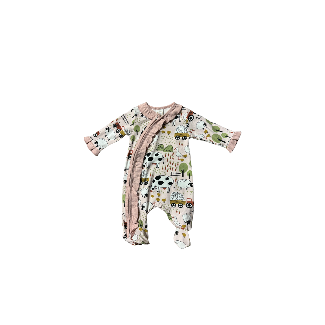 Pink Farm Zippered Romper