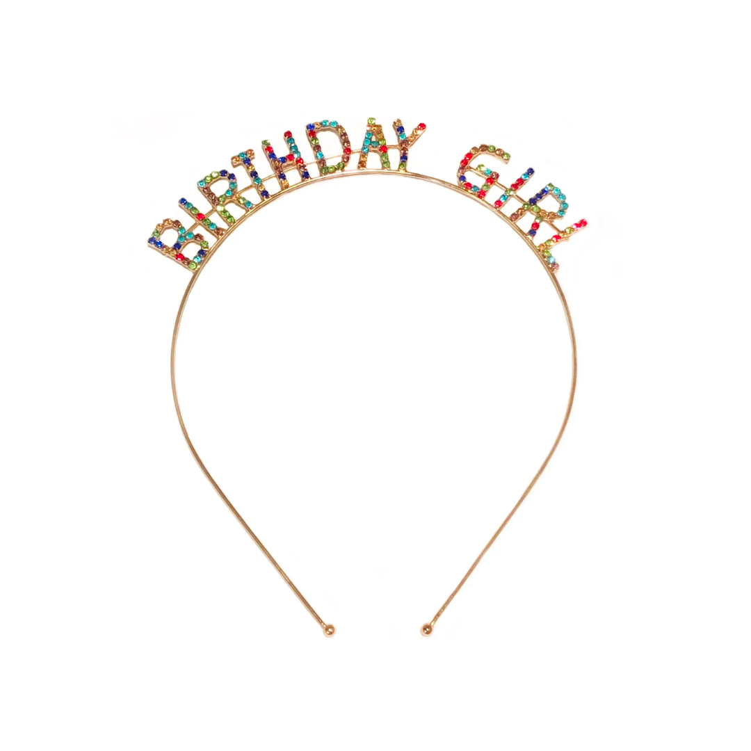 Birthday Girl Headband Rainbow Rhinestone