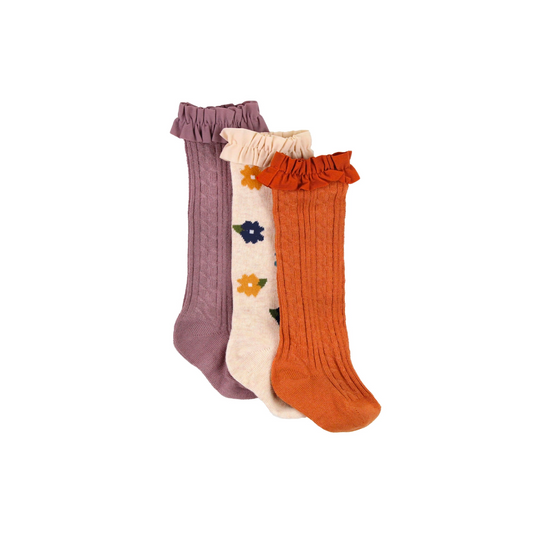 Ruffle Knee High Socks- 3 Pack