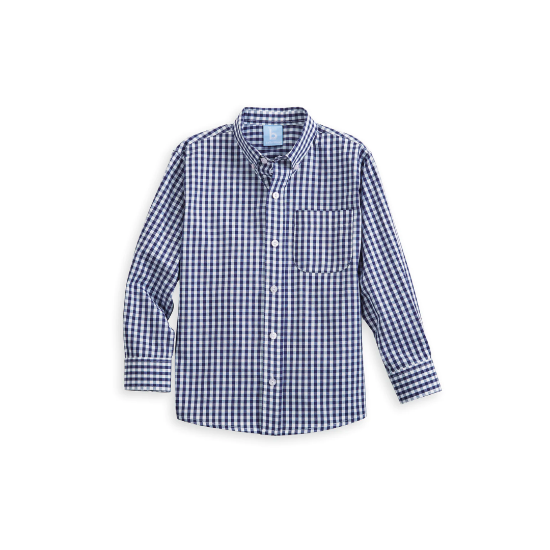 Navy Soft Check Button Down