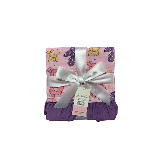 Pink Birthday Dogs Ruffle Blanket