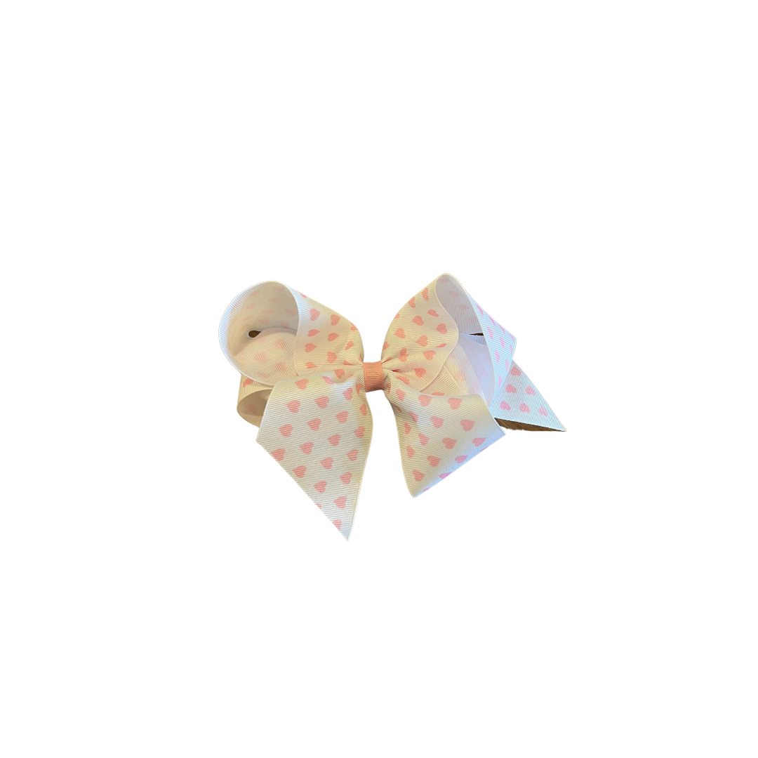 White & Light Pink Hearts Bow