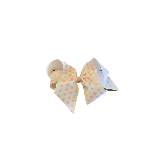 White & Light Pink Hearts Bow