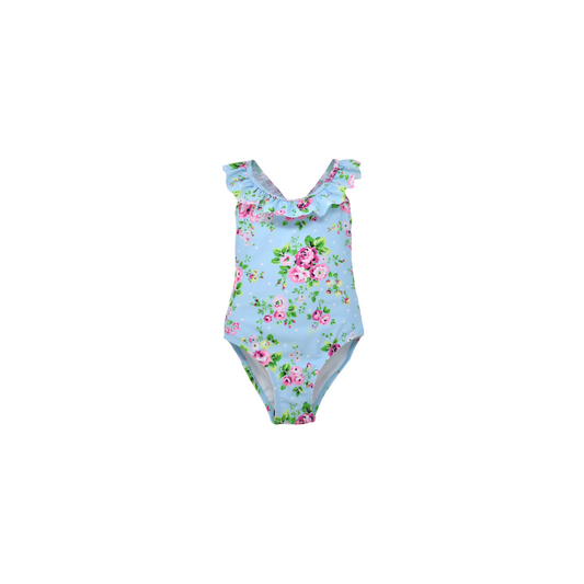 Blue floral crossback swimsuit