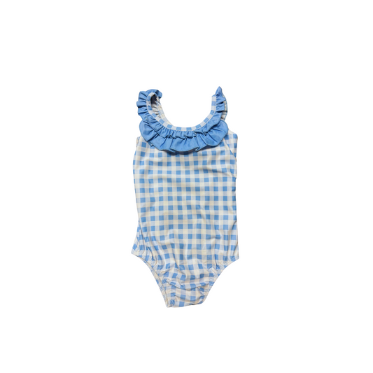 Blue gingham bow back swimsuit