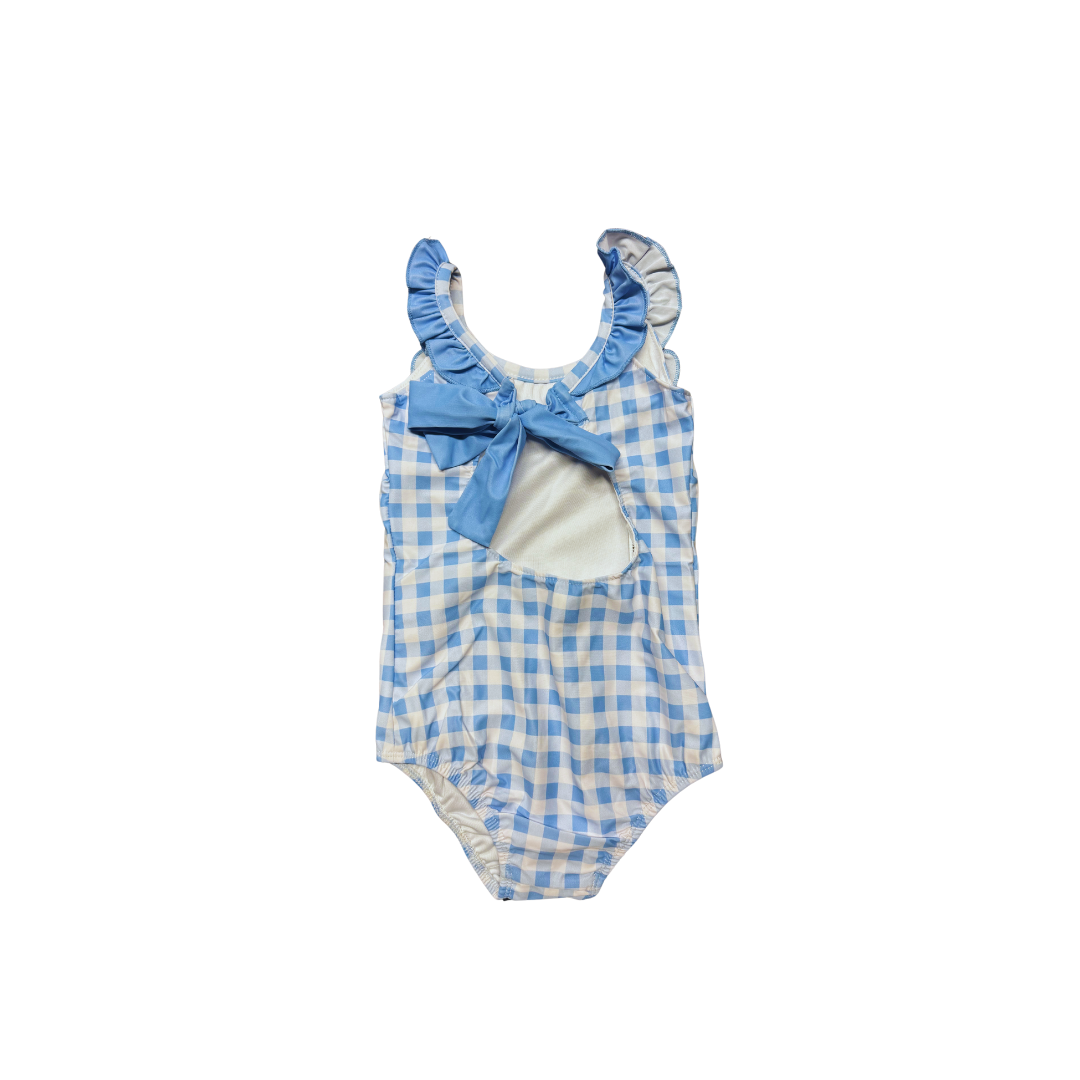 Blue gingham bow back swimsuit