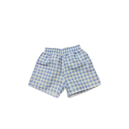 Blue gingham swim trunks