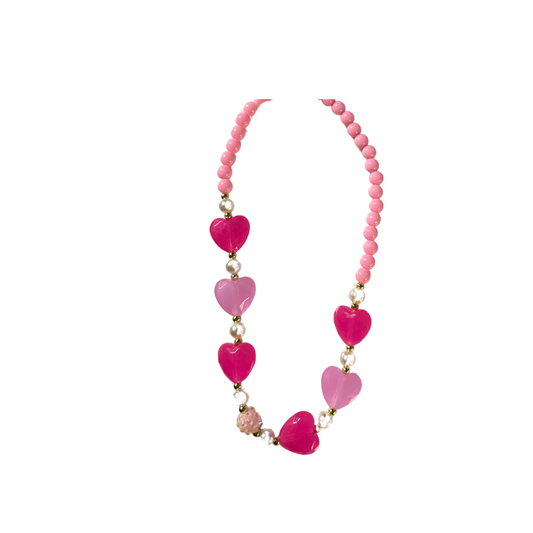 Beaded pink heart necklace