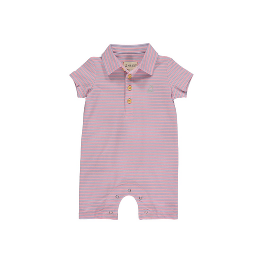 Pink stripe polo romper