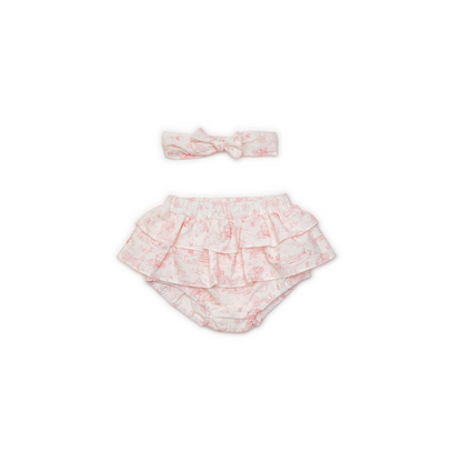 Pink Toile Ruffle Bow Set