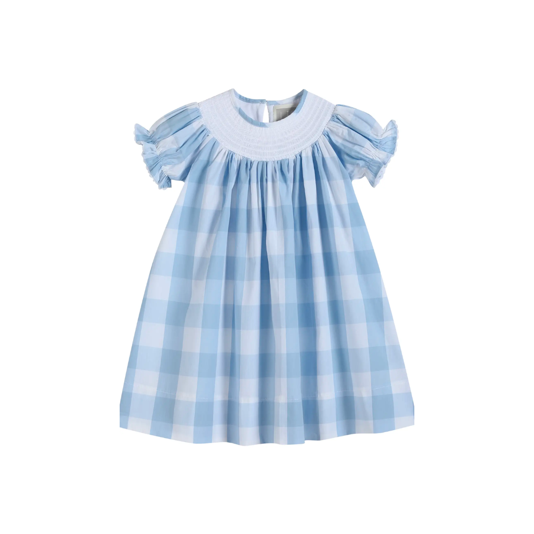 Light Blue Gingham Bishop Dress