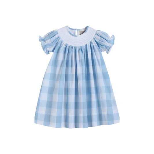 Light Blue Gingham Bishop Dress