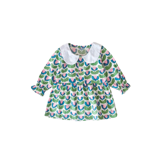 Green floral doll neck dress